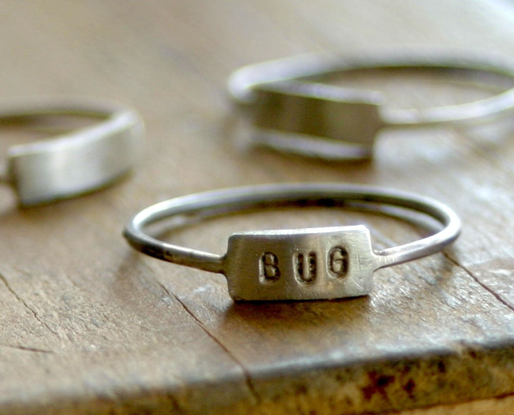 Modern Custom stamped silver name ring (S0185)