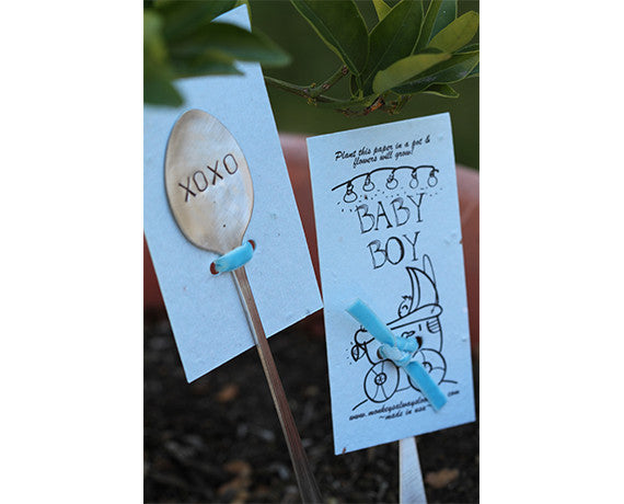 Blue baby boy wildflower kit plantable seed paper with garden marker (S0387)