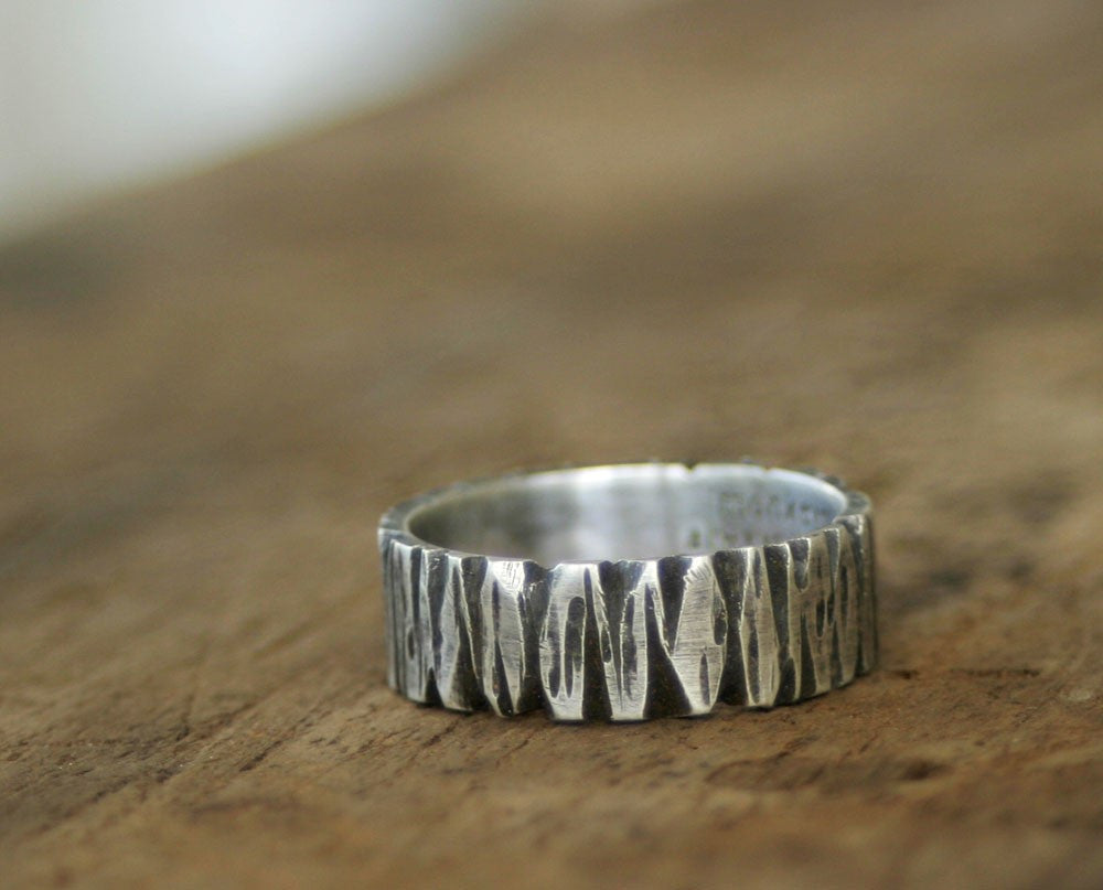 Sterling Silver Redwood Tree Bark Band Ring (S0261)