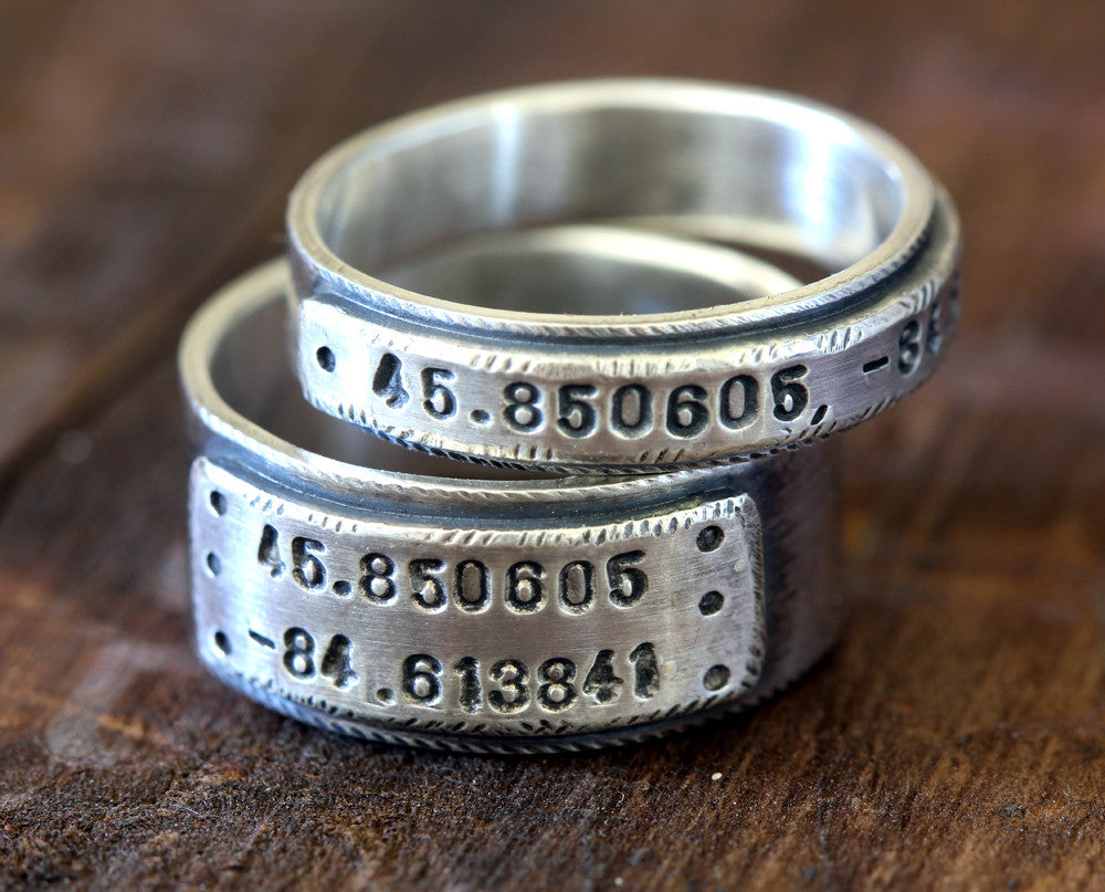 Wedding ring set latitude and longitude wedding bands (S0280)