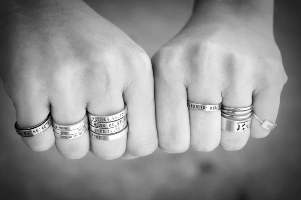 Personalised Rings Set, Name Ring with Diamond Ring, Gift For Mom