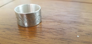 Rustic wide sterling silver wedding ring (S0662)