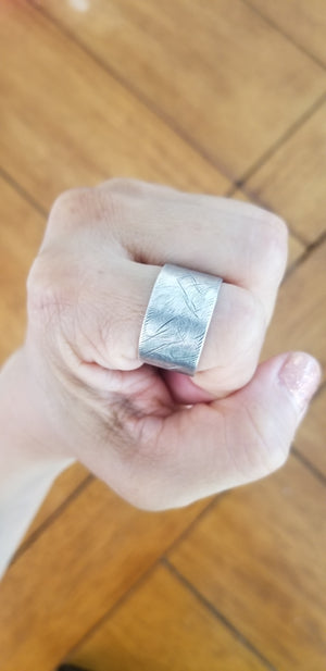 Rustic wide sterling silver wedding ring (S0662)