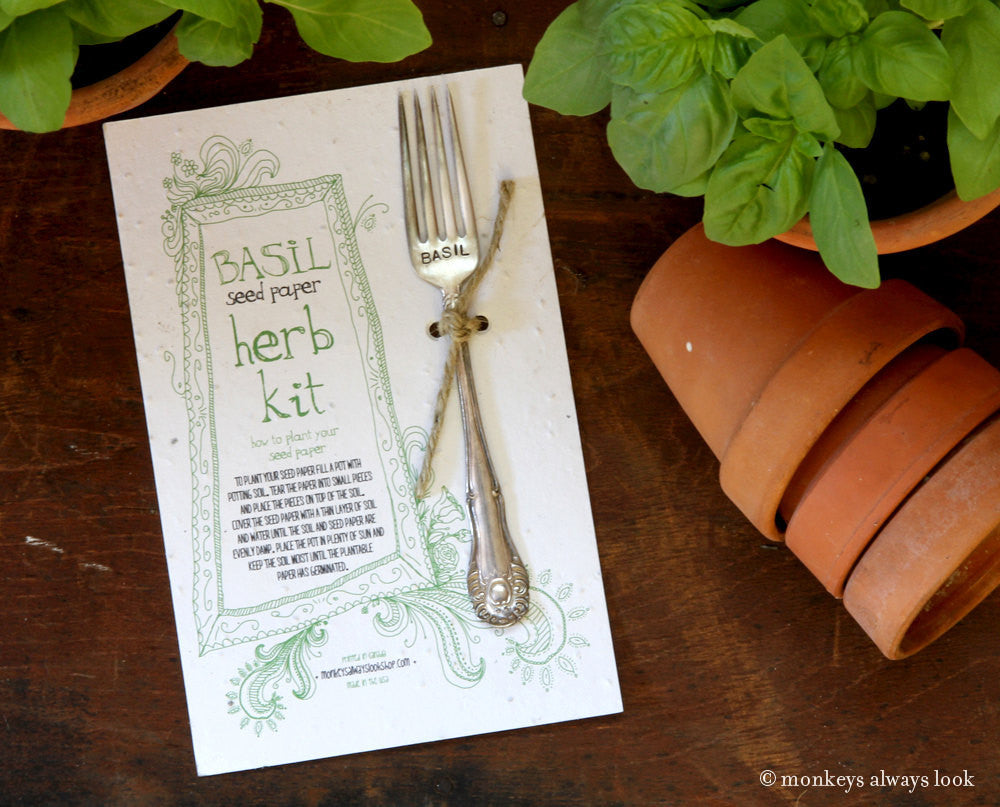 Silverware garden marker basil plantable paper herb kit (S0295)