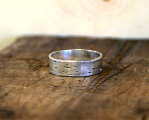 Birch Tree Bark Sterling Silver Band Ring (S0174)