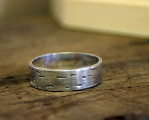 Birch Tree Bark Sterling Silver Band Ring (S0174)