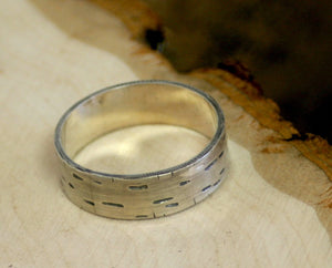 Birch Tree Bark Sterling Silver Band Ring (S0174)