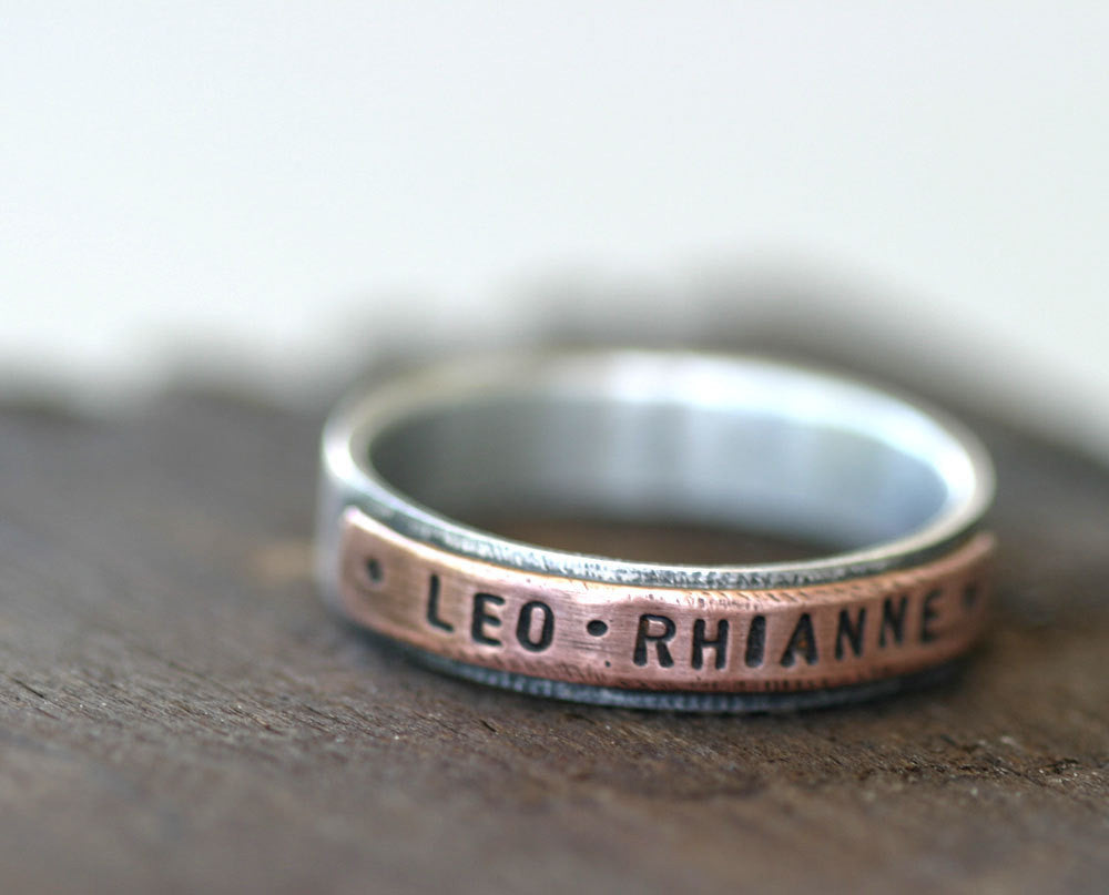Mixed Metal Copper and Sterling Silver Personalized Band Ring (S0180) 4