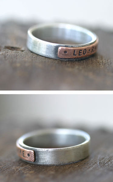 Mixed metal copper and sterling silver personalized band ring (S0180)