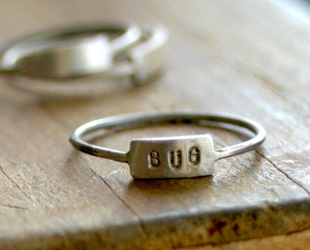 Modern Custom stamped silver name ring (S0185)