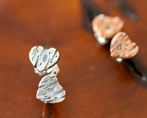 Personalized Copper Tree Bark Heart Earring (S0399)