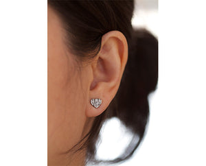 Personalized Sterling Silver Tree Bark Heart Earring (S0398)