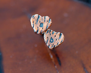 Personalized Copper Tree Bark Heart Earring (S0399)