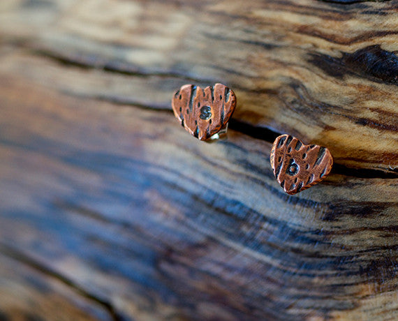 Personalized Copper Tree Bark Heart Earring (S0399)