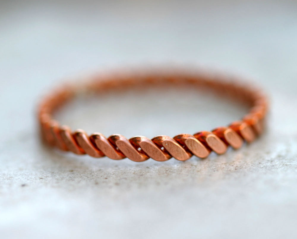Single, Hammered-Copper Stacking Ring, Made From 16 Gauge Copper Wire,  Twisted By Ken, TBK020220