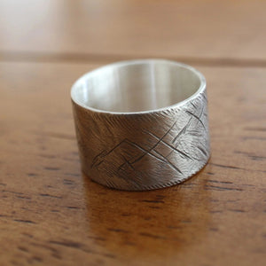 Rustic wide sterling silver wedding ring (S0662)