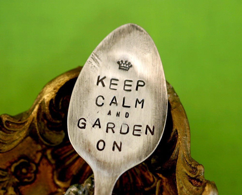 Keep Calm Spoon Garden Marker vintage silverware marker (S0203)