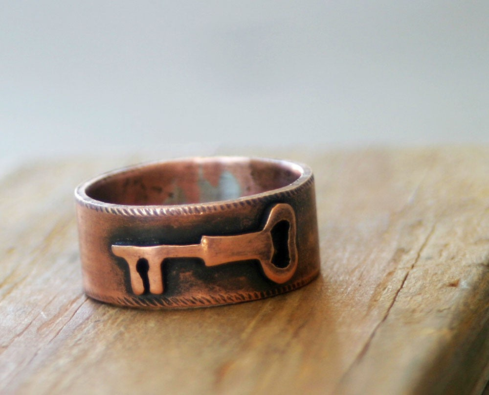 Copper Heart Key Copper Key Ring (S0302)