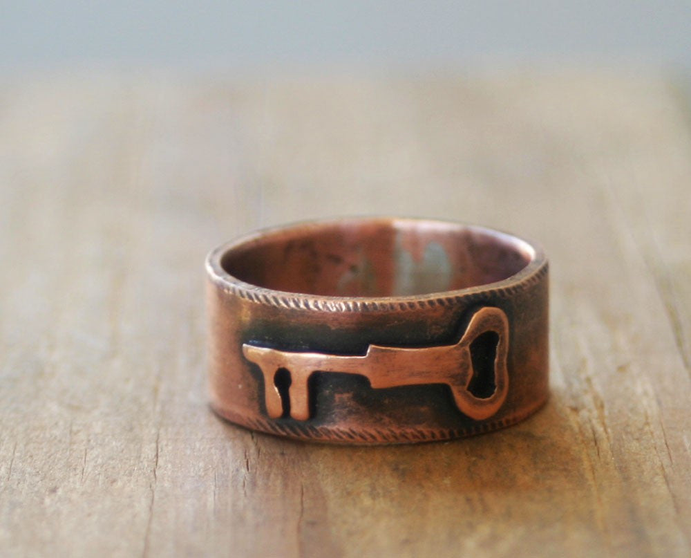Copper Heart Key Copper Key Ring (S0302)