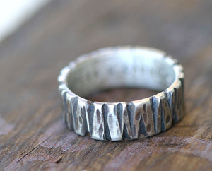 Tree bark mens wedding ring 14k gold
