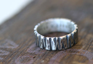 Tree bark mens wedding ring 14k gold