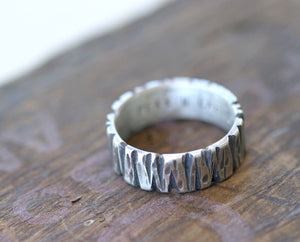 Tree bark mens wedding ring 14k gold