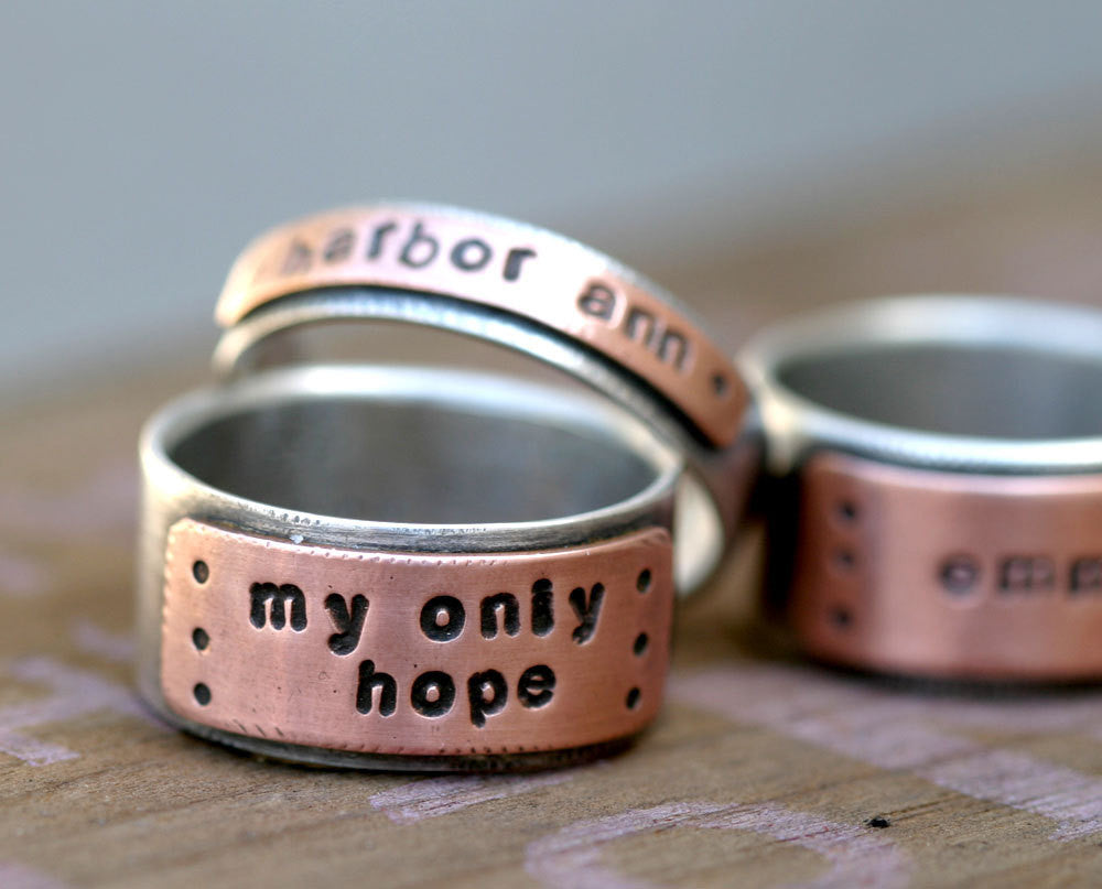 Personalized silver and copper band ring mens (S0232)