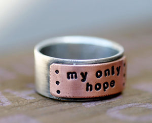 Personalized silver and copper band ring mens (S0232)