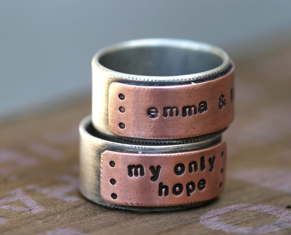 Personalized silver and copper band ring mens (S0232)