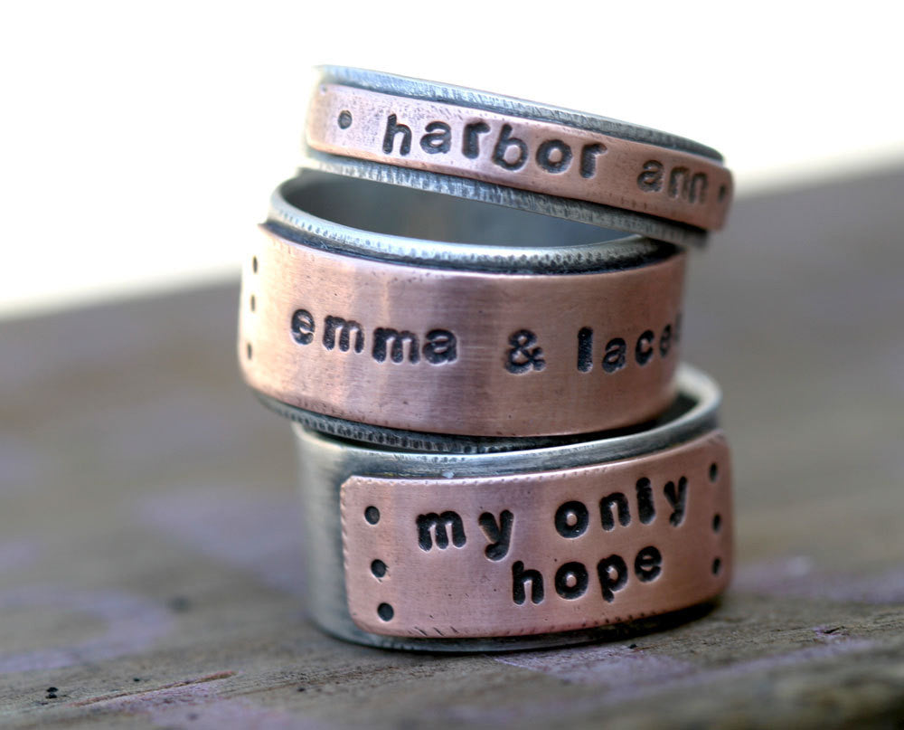 Personalized silver and copper band ring mens (S0232)