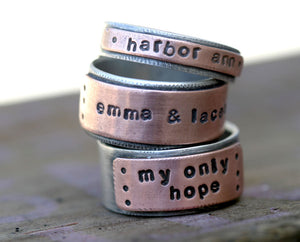 Personalized silver and copper band ring mens (S0232)