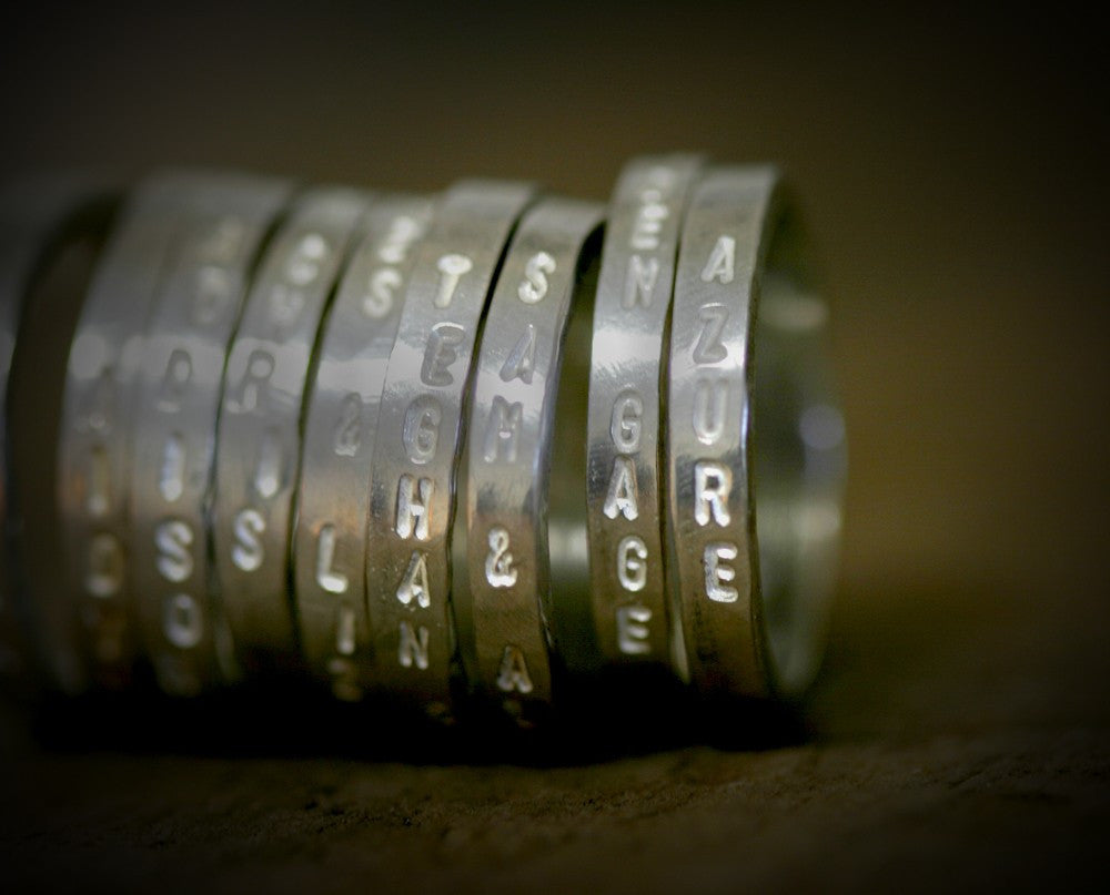 Custom name sterling silver stacking ring (S0243)