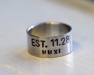 Men's Wedding Band Sterling Silver Custom Date (S0242)