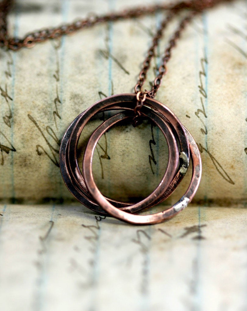 Trinity Ring Necklace of Oxidized Copper (S0247)