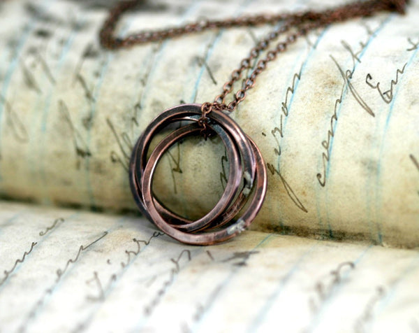 Trinity Ring Necklace of Oxidized Copper S0247