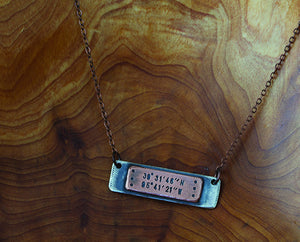 Latitude Longitude Mixed Metal Plate Necklace S0484