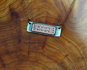 Latitude Longitude Mixed Metal Plate Necklace S0484