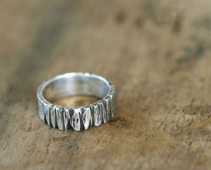 Sterling Silver Redwood Tree Bark Band Ring (S0261)