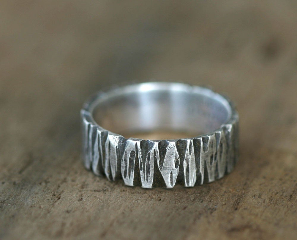 Sterling Silver Redwood Tree Bark Band Ring S0261