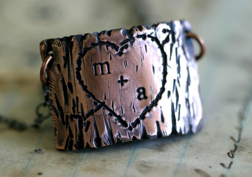 Tree Bark Lovers Carving Copper Necklace (S0263)