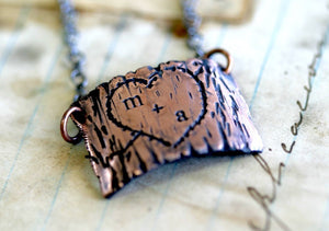 Tree Bark Lovers Carving Copper Necklace (S0263)