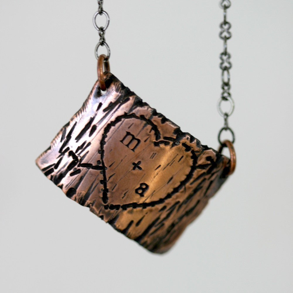 Tree Bark Lovers Carving Copper Necklace (S0263)