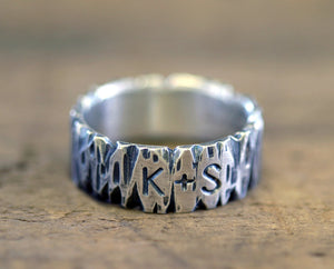 Personalized Sterling Silver Tree Bark Ring (S0265)