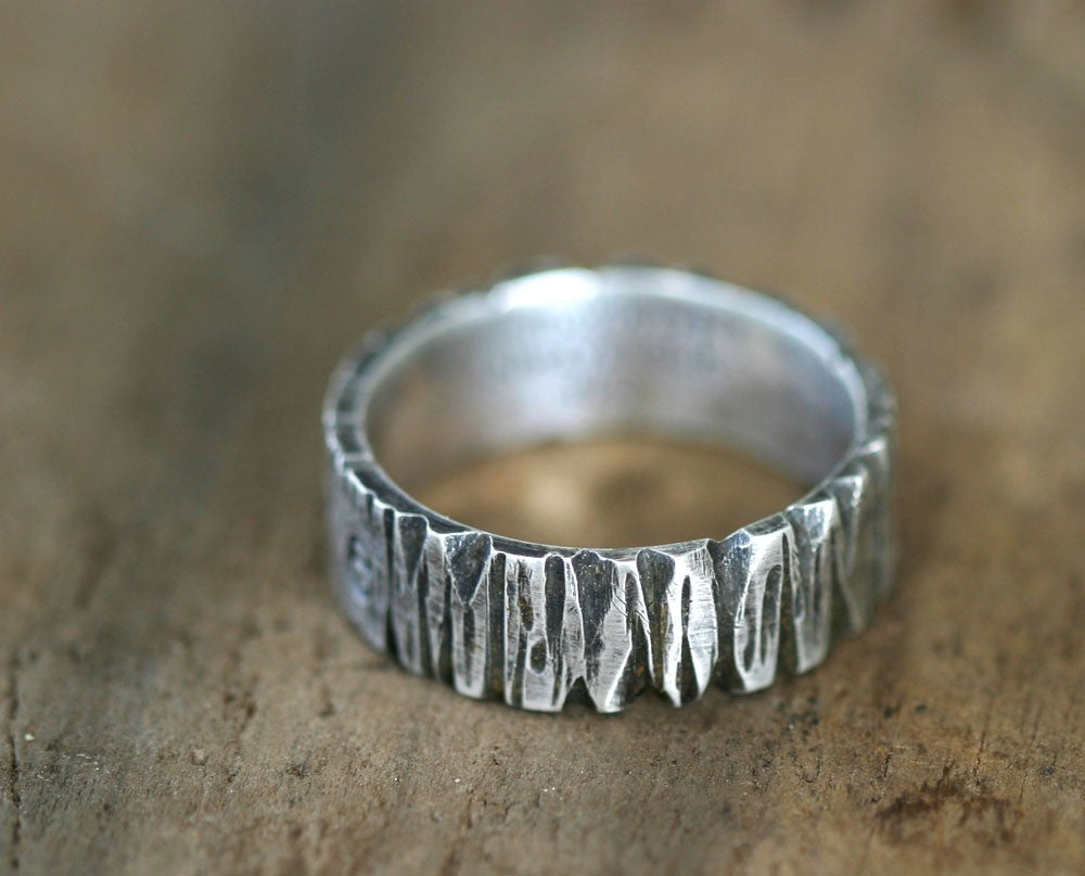 Personalized Sterling Silver Tree Bark Ring (S0265)