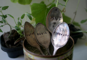 Vintage Silverware Garden Marker - Mint Basil Rosemary Thyme (S0327)