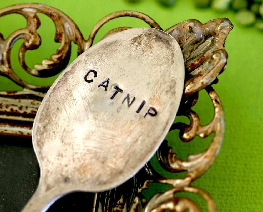 Catnip Herb Spoon Garden Marker Plate Stake Stamped Silverware (S0176)