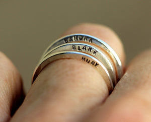 14k Yellow Gold Custom Hammered Rings - Set of 3 (S0285)