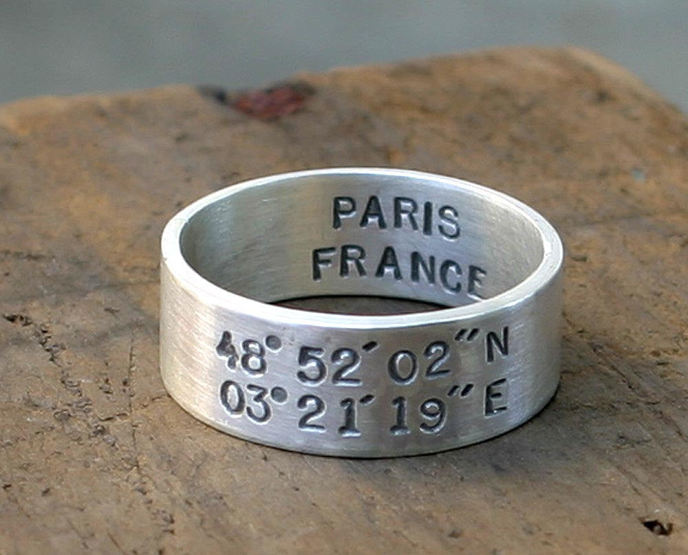 Latitude Longitude Sterling Silver Ring (S0206)