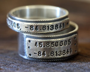Wedding ring set latitude and longitude wedding bands (S0280)