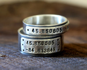 Wedding ring set latitude and longitude wedding bands (S0280)